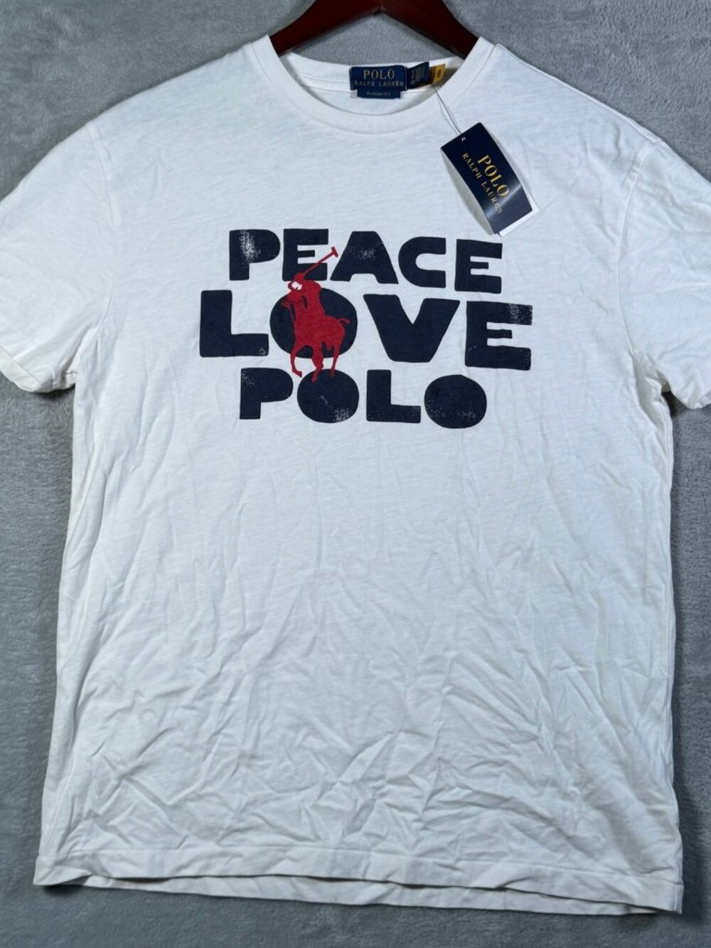 Polo Ralph Lauren T Shirt Mens S White Peace Love Polo Big Pony Classic Fit $65